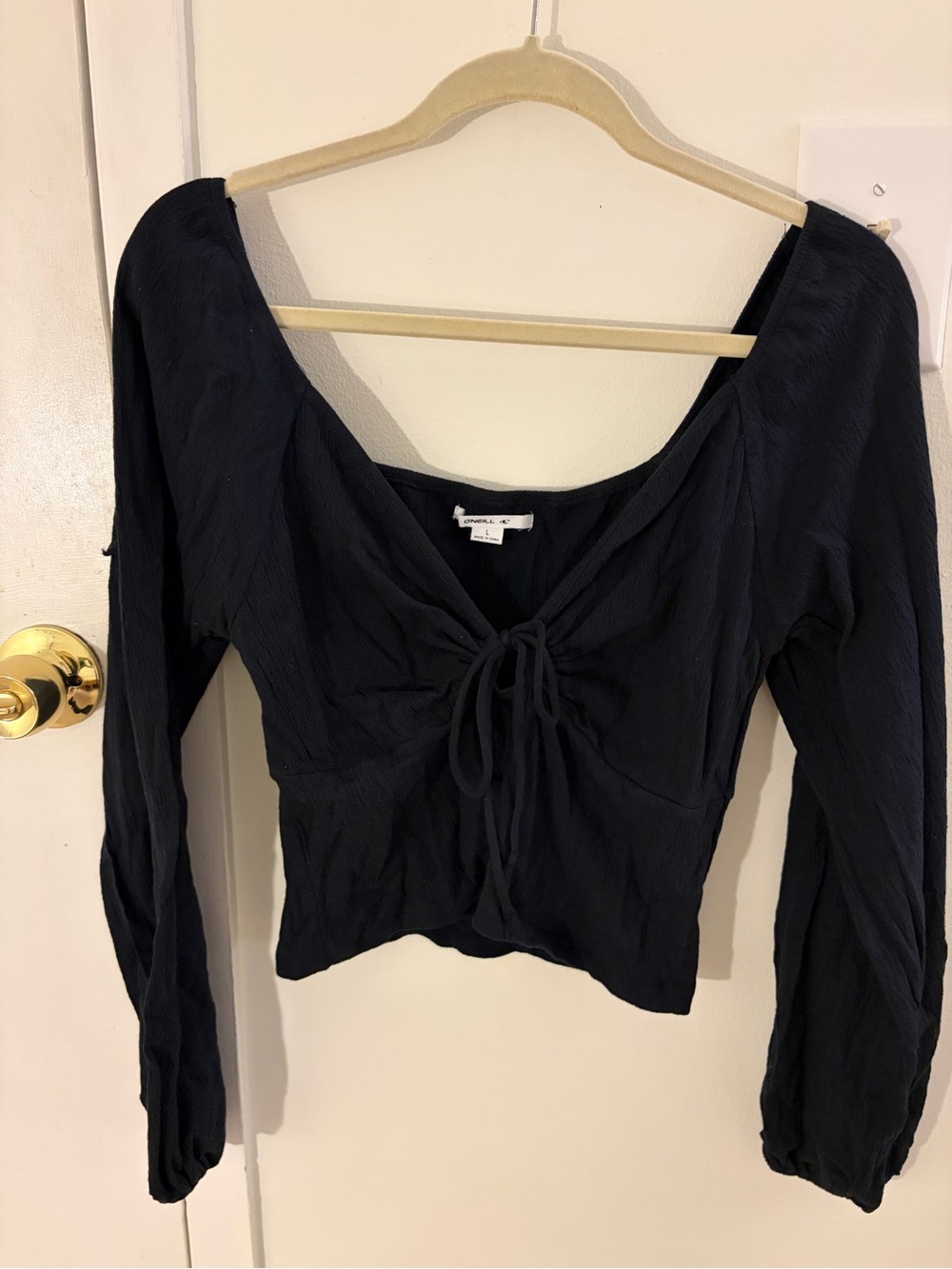 O'Neill Black Long Sleeve Tie-Front Scoop Top